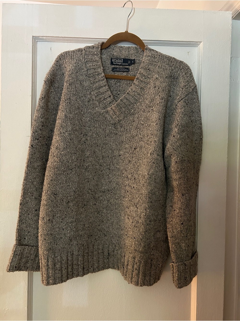 Ralph Lauren Men's V-Neck Heather Gray Wool Sweater